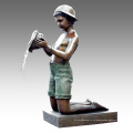 Estatua grande Conch Boy Fuente Bronce Escultura Tpls-023